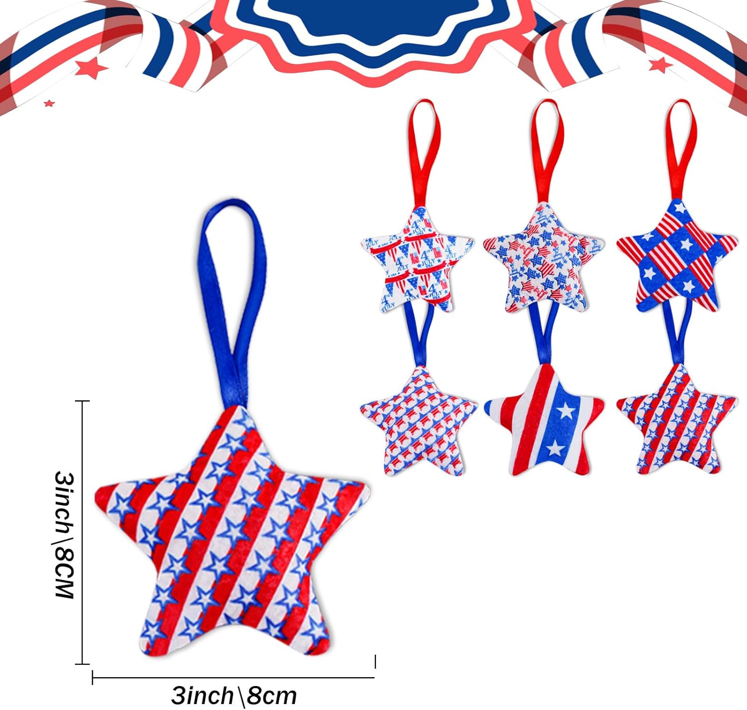 4th of July Felt Stars Hanging Ornament Set of 12