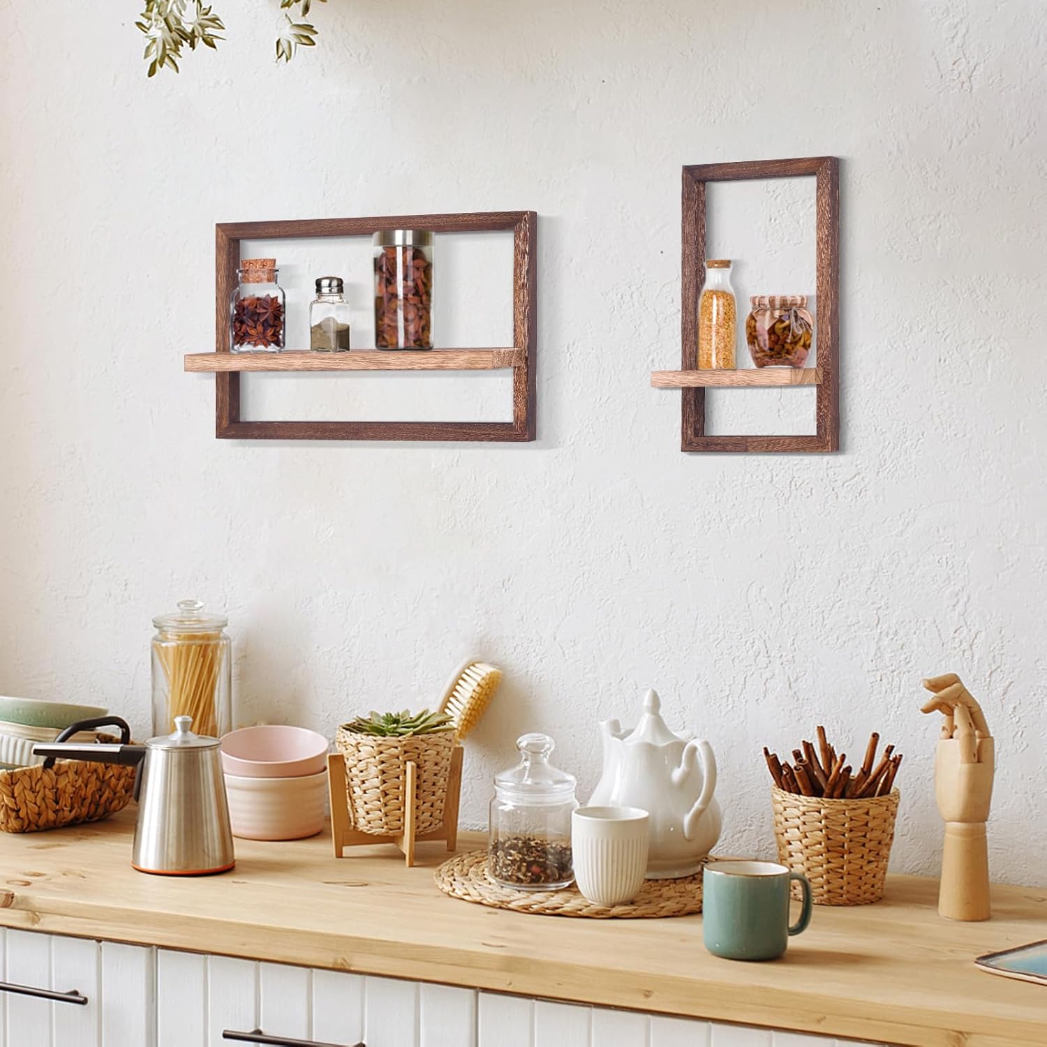 Square Floating Shelves Set of 4 Modern Wood Wall Decor