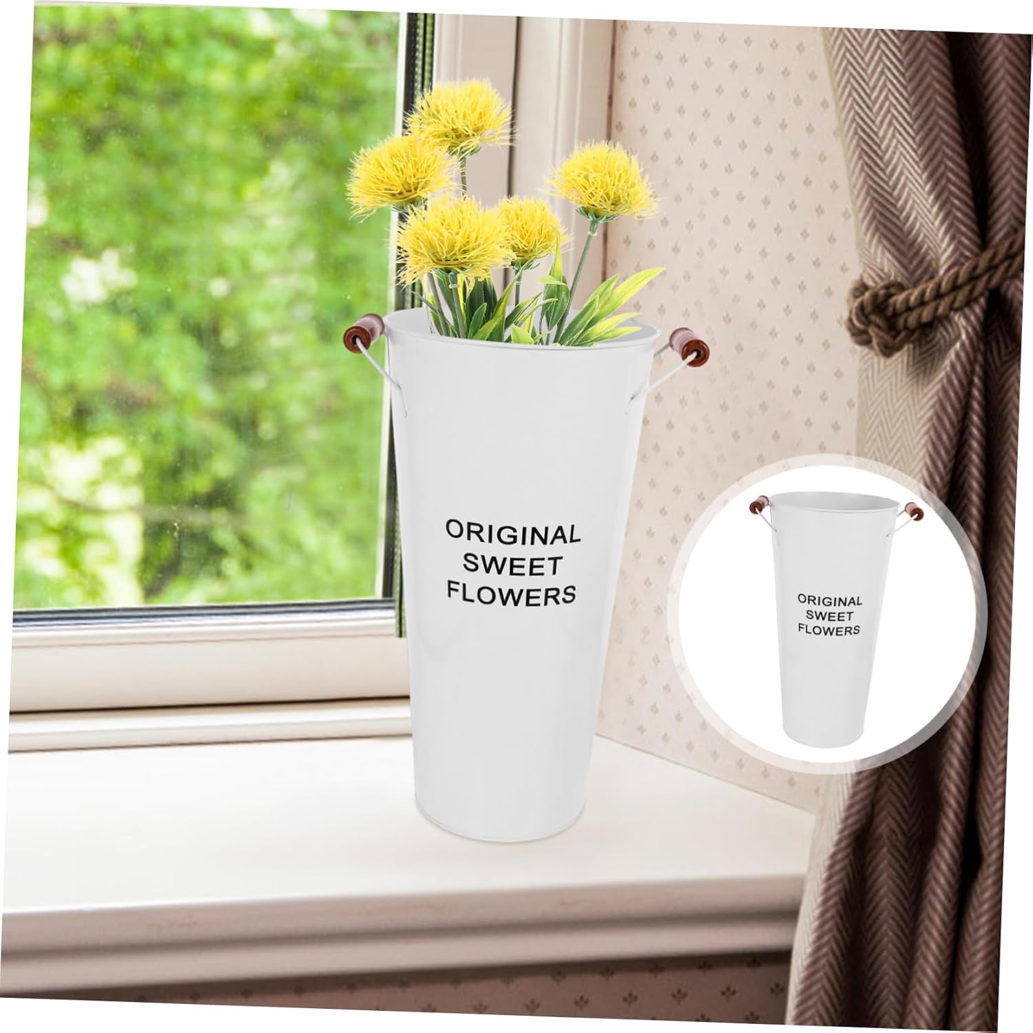 Rustic Vintage Flower Bucket Handle Vase for Farmhouse Decor