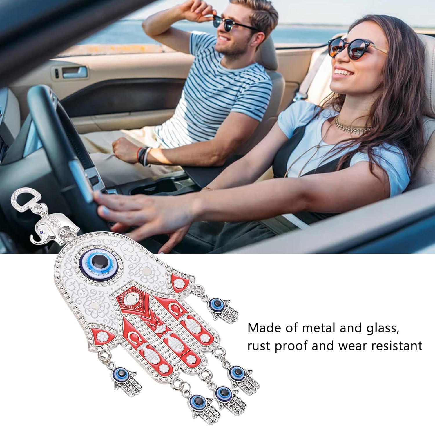 Blue Evil Eye Hamsa Hand Wall Hanging for Protection and Decoration