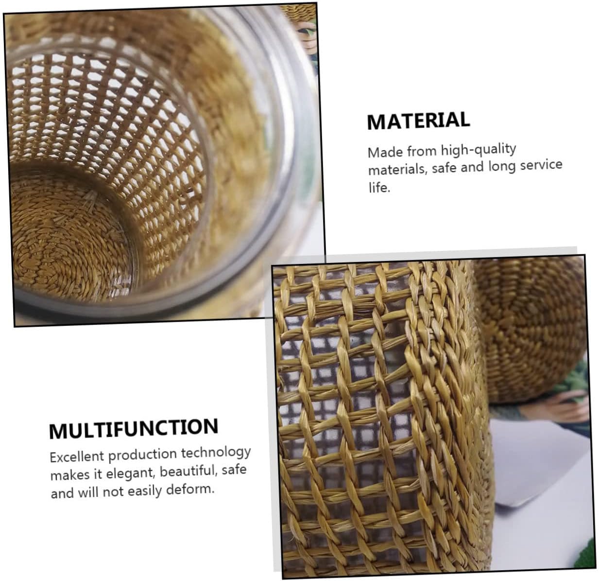 1Pc Decorative Straw Woven Glass Vase for Dried Flowers and Plants Light Brown Desktop Adornment Home Decor