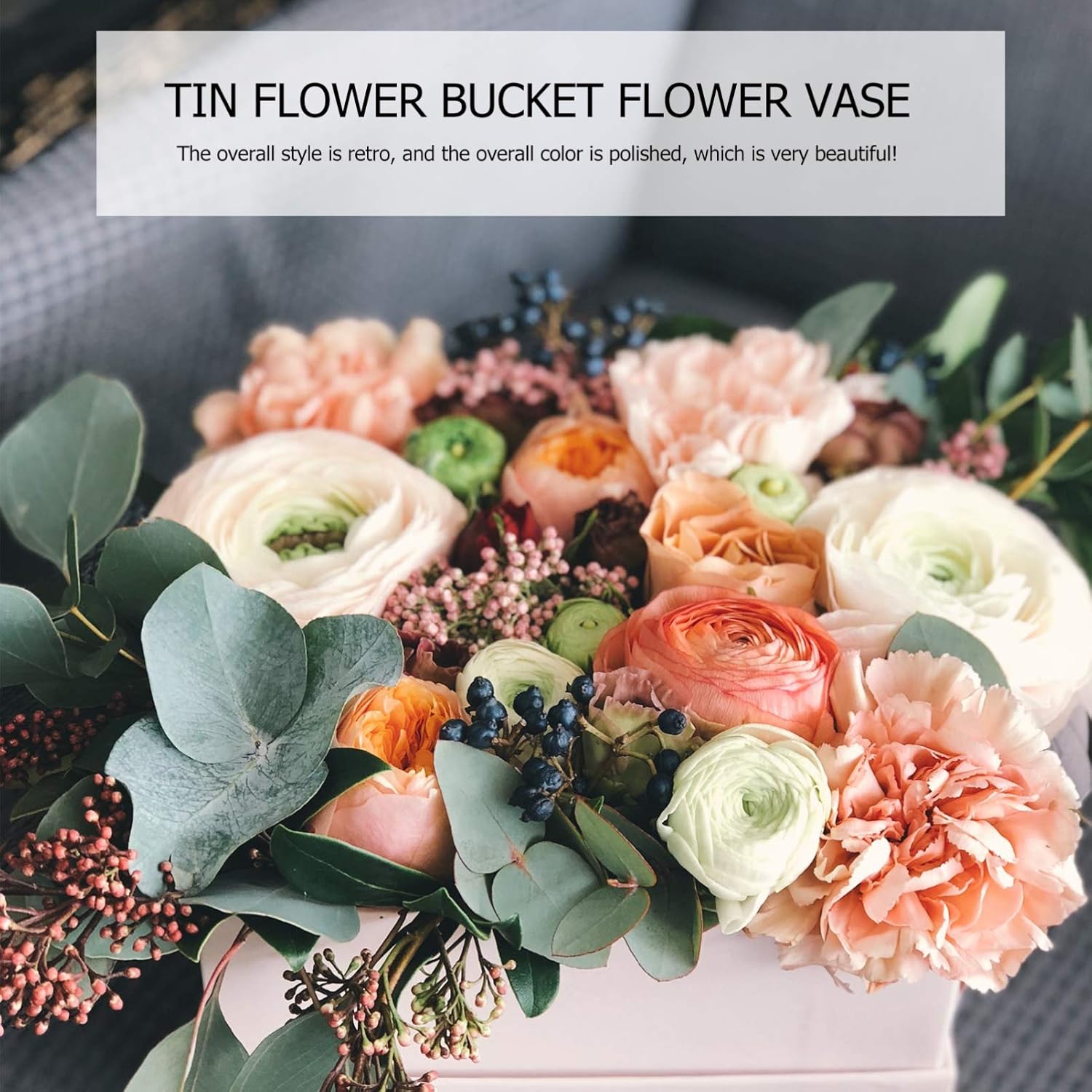 Cabilock Vintage Flower Bucket Rustic Metal Vase Decor