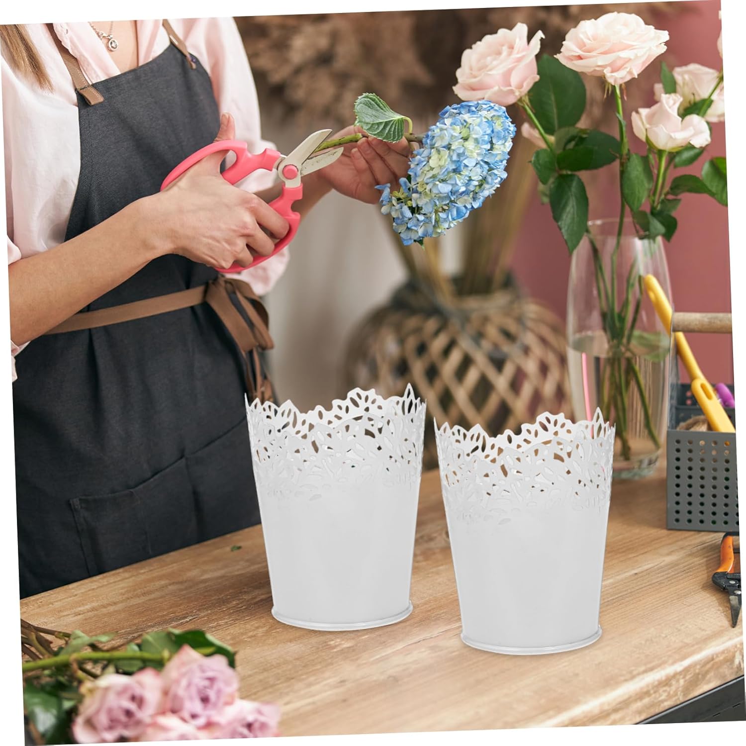 ABOOFAN White Hollow Iron Storage Buckets Set