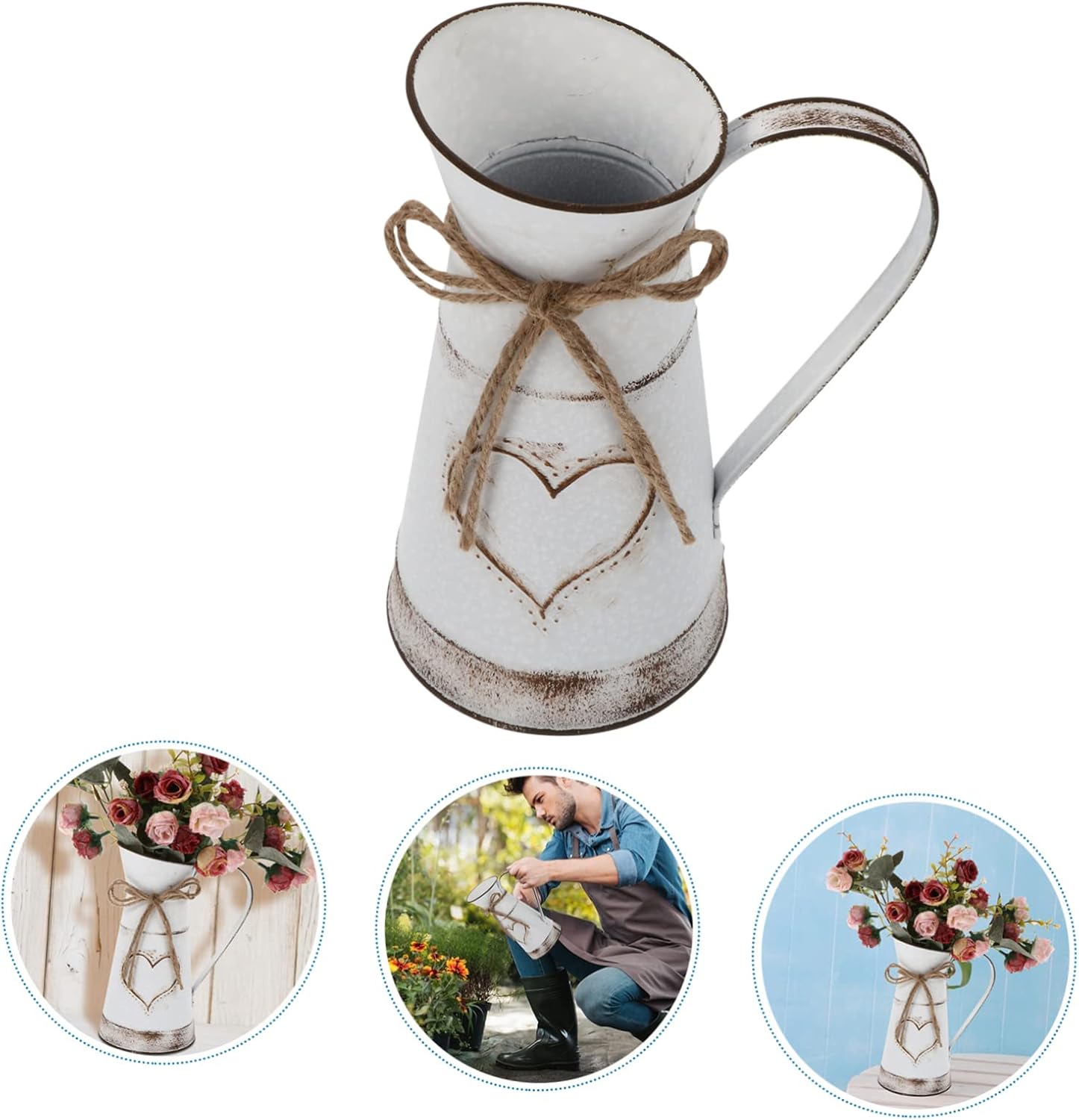 STOBAZA Metal Heart Shaped Vase Rustic Bucket Decor