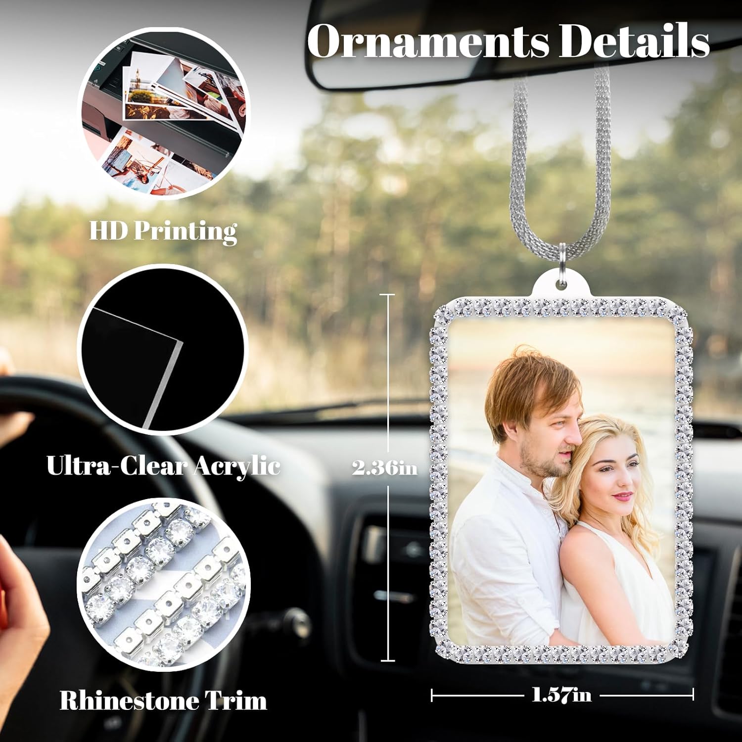 Custom Photo Car Rearview Mirror Ornament - White