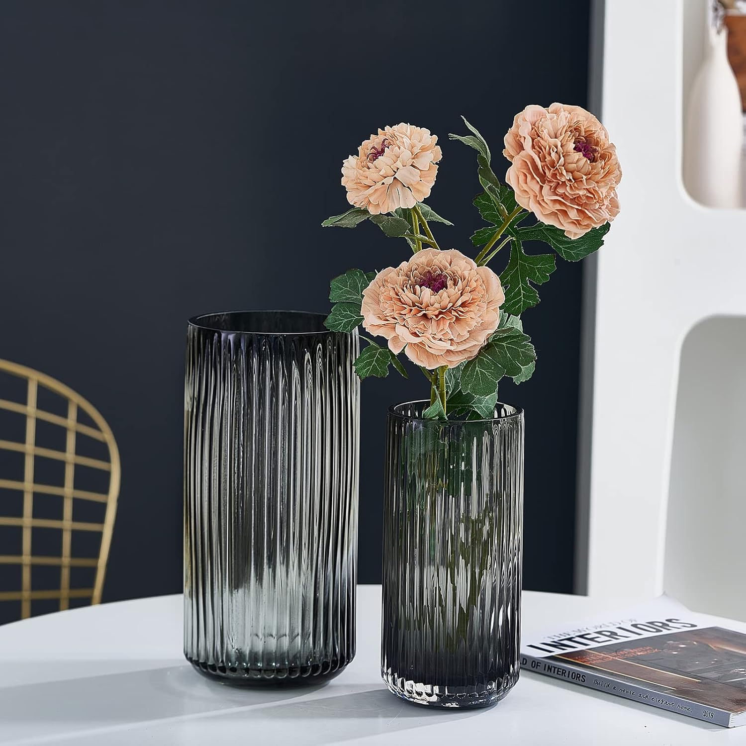 Vintage Striped Glass Flower Vase 75 Inch