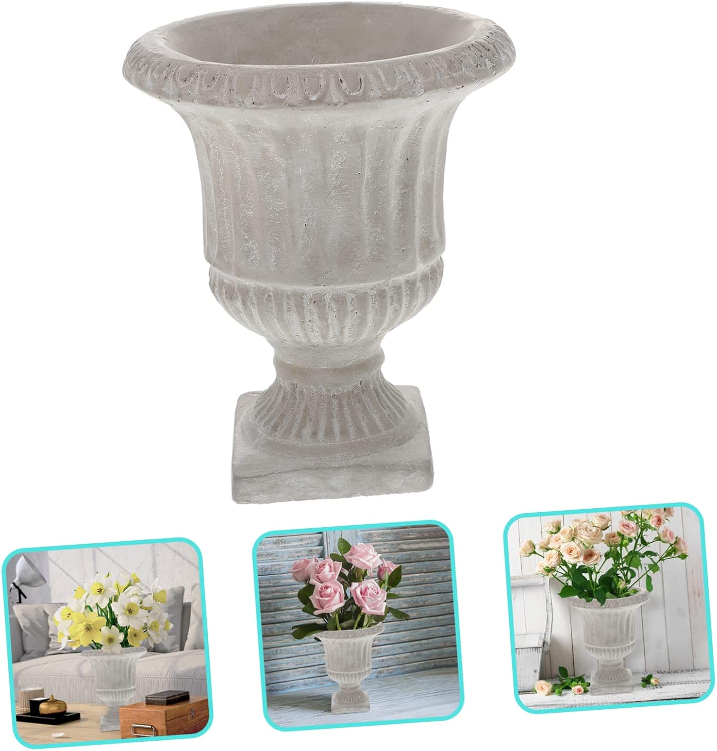 STOBAZA Cement Vase with Vertical Stripes Design