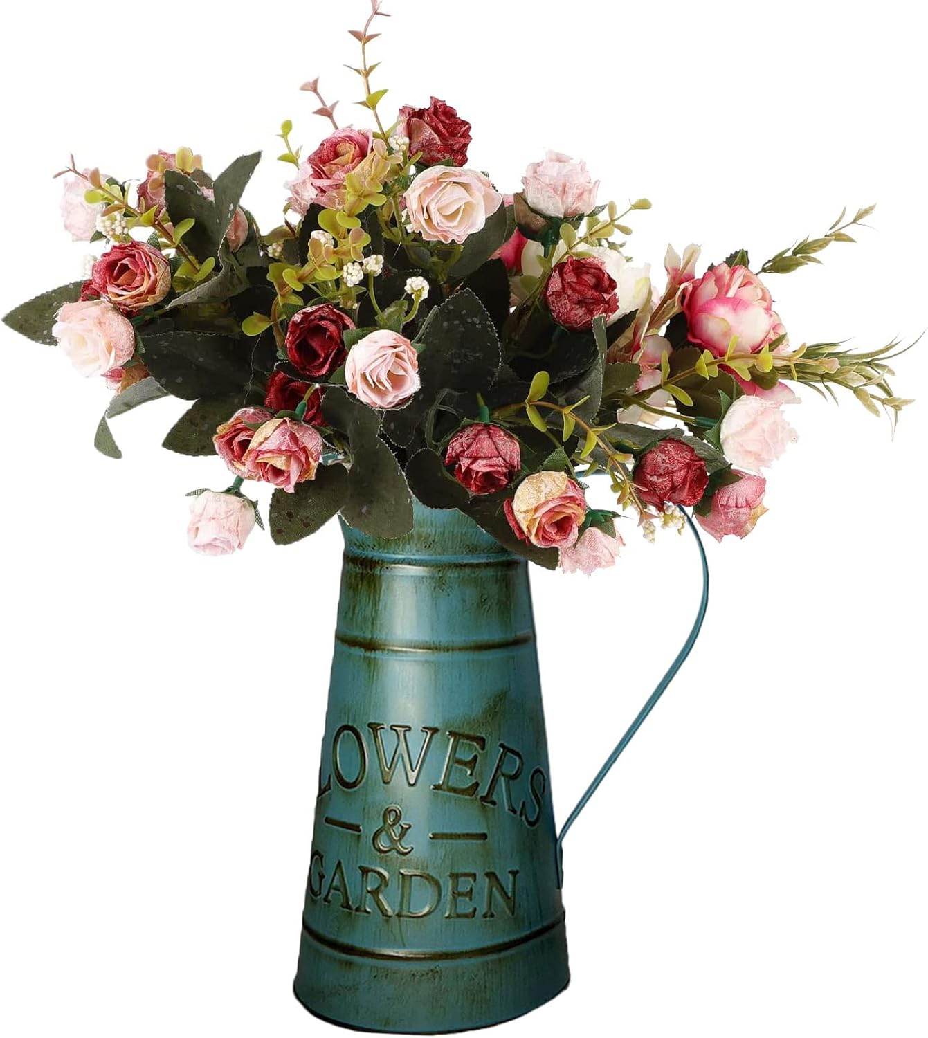 Vintage Blue Iron Pitcher Vase for Farmhouse Decor