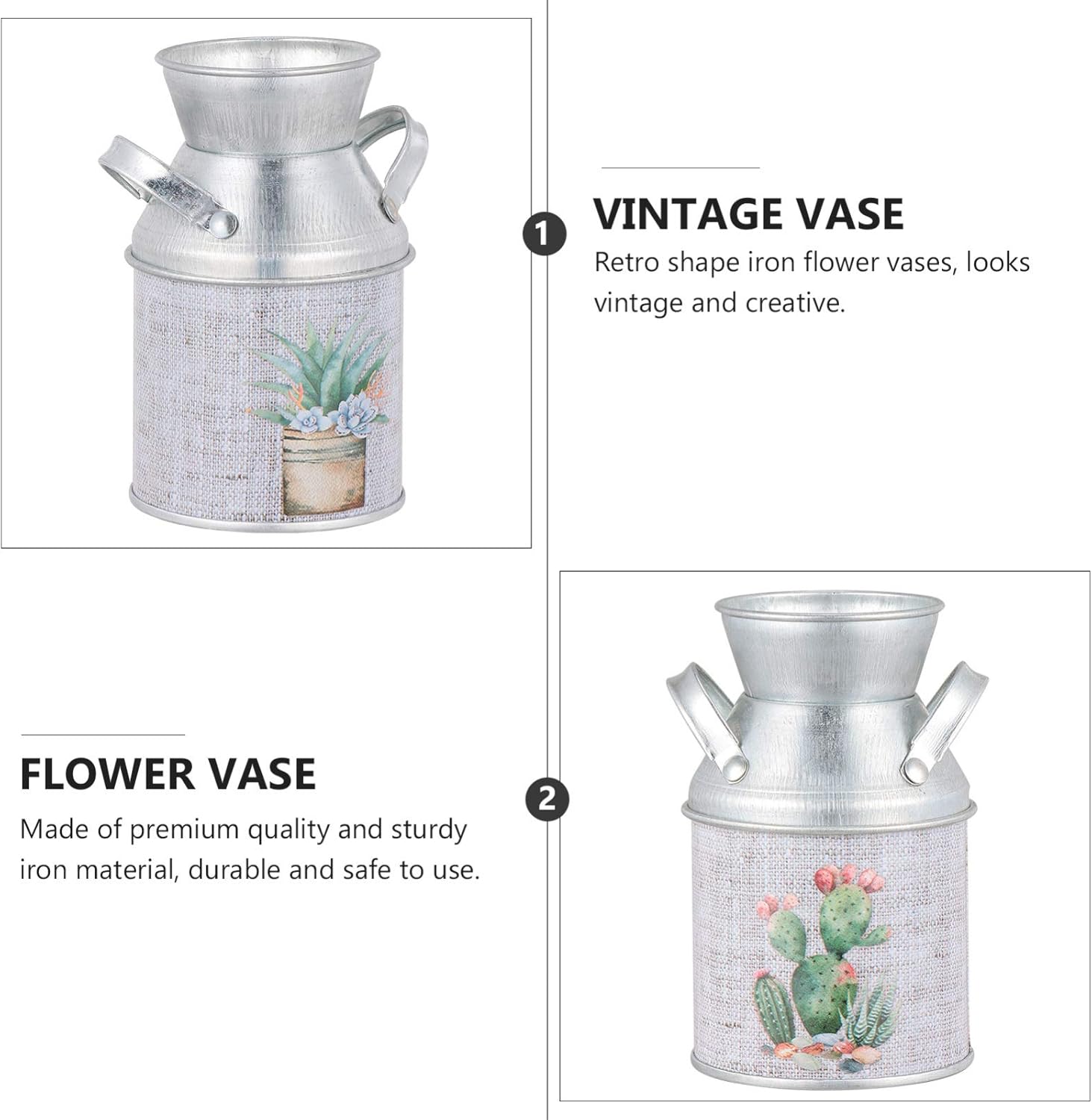 EXCEART 3pcs Shabby Chic Flower Vase Rustic Metal Jug Vintage Farmhouse Decor