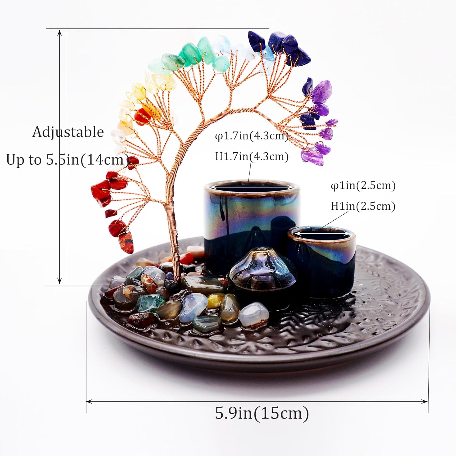 59 Inch Multifunctional Ceramic Incense Burner with 7 Colored Crystal Tree