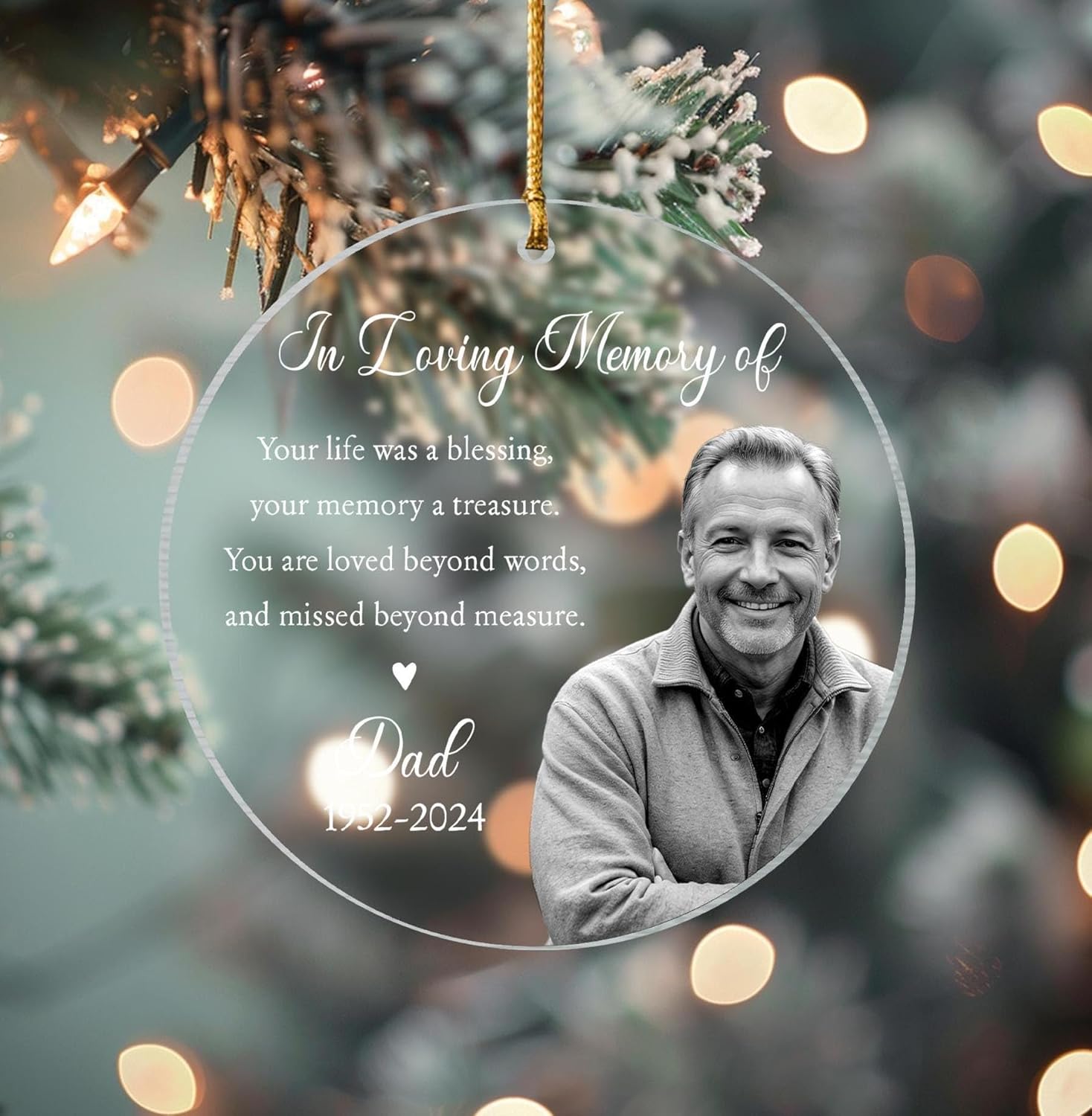 Custom Photo Memorial Heart Glass Ornament