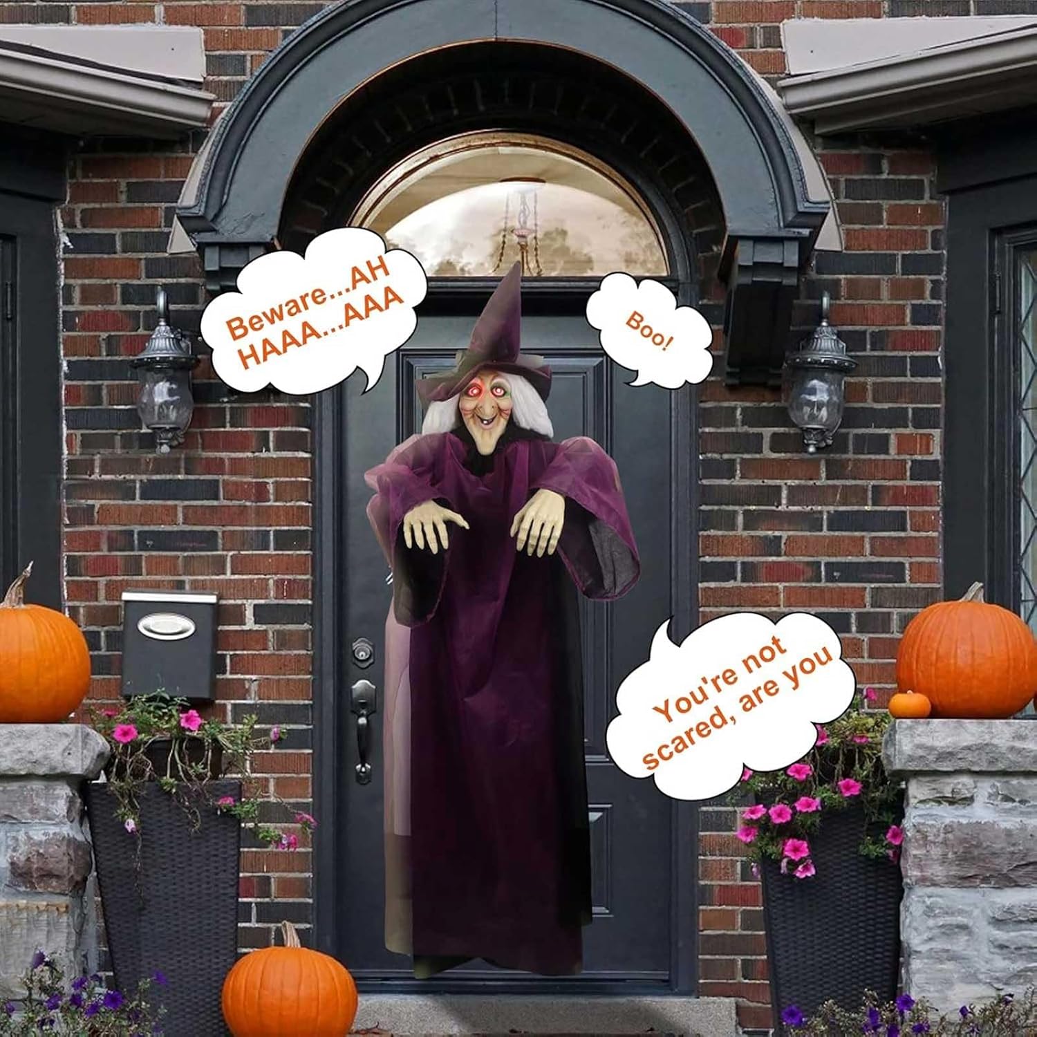 Giant 70 Inch Hanging Witch Halloween Decor with Lights and Sound