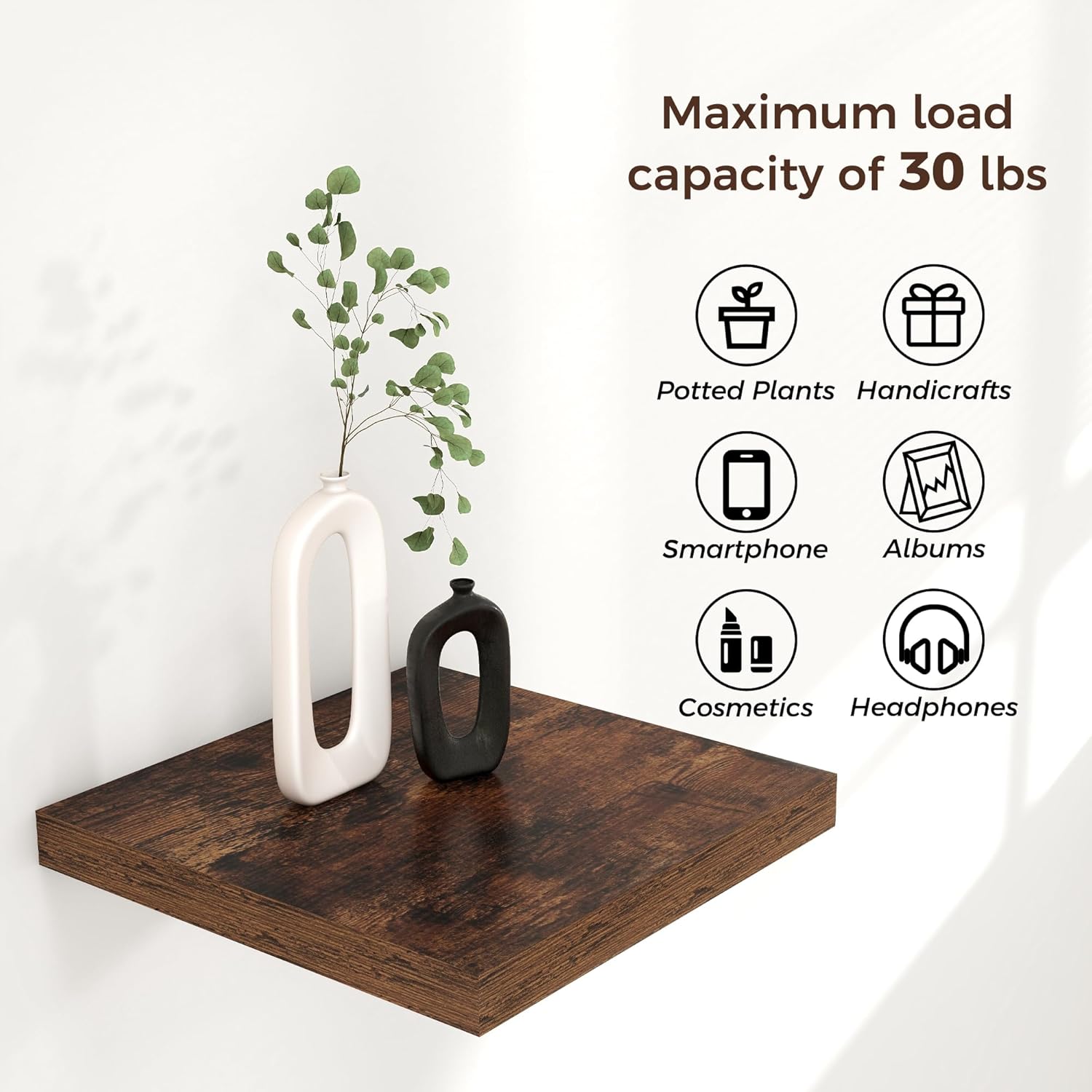 Venusmiles Square Floating Shelves 3 Pack Rustic Brown