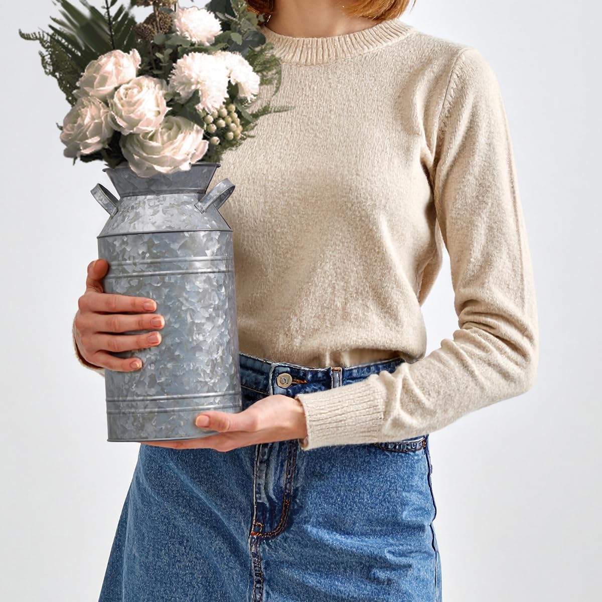 12 Inch Galvanized Metal Milk Can Vase for Home Decor