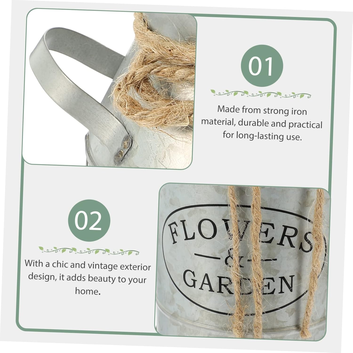 STOBAZA Vintage Metal Flower Bucket Planter for Dried and Fresh Flowers