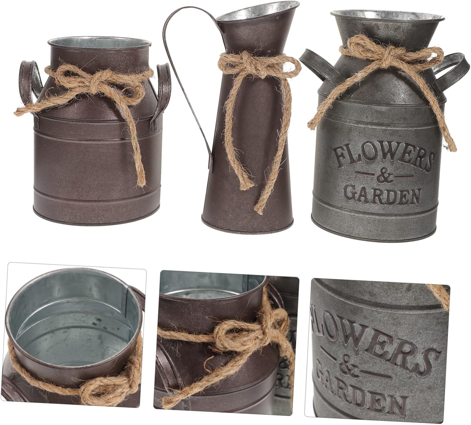 3pcs Retro Iron Flower Bucket Vase Set