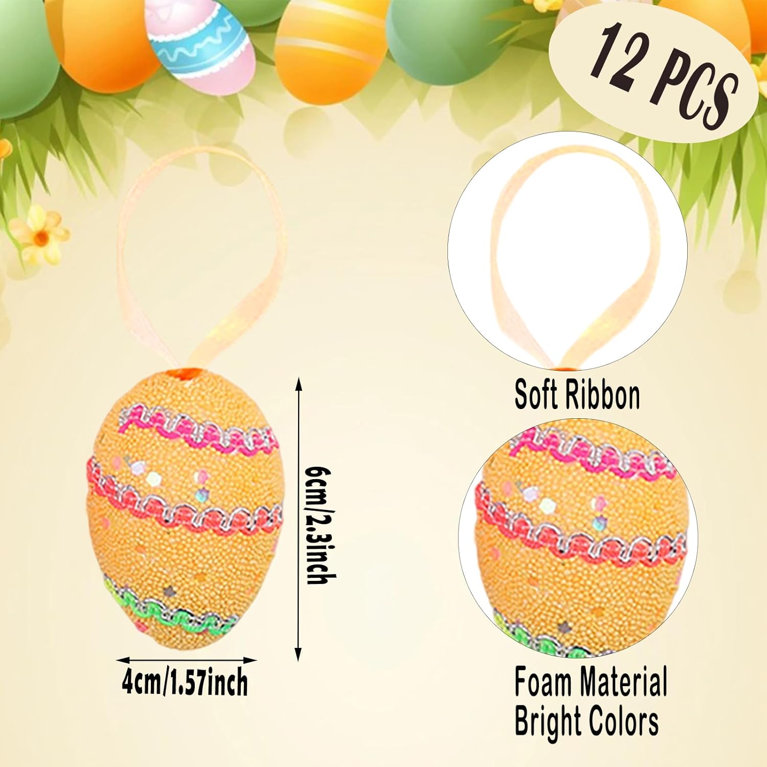 12PCS Multicolor Foam Easter Egg Hanging Decorations