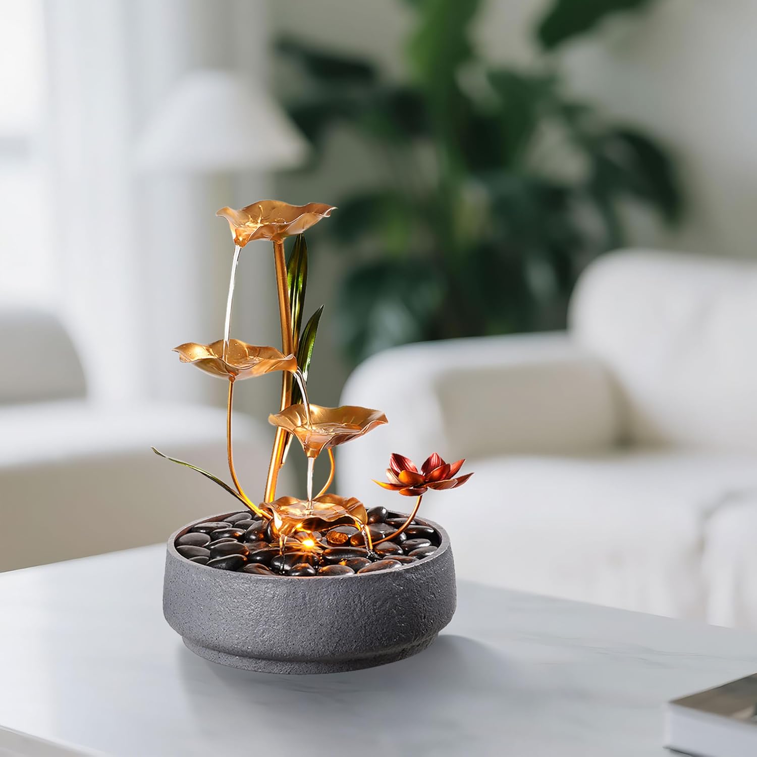 Haobos 4-Tier Lotus Desk Fountain - Indoor Zen Decor