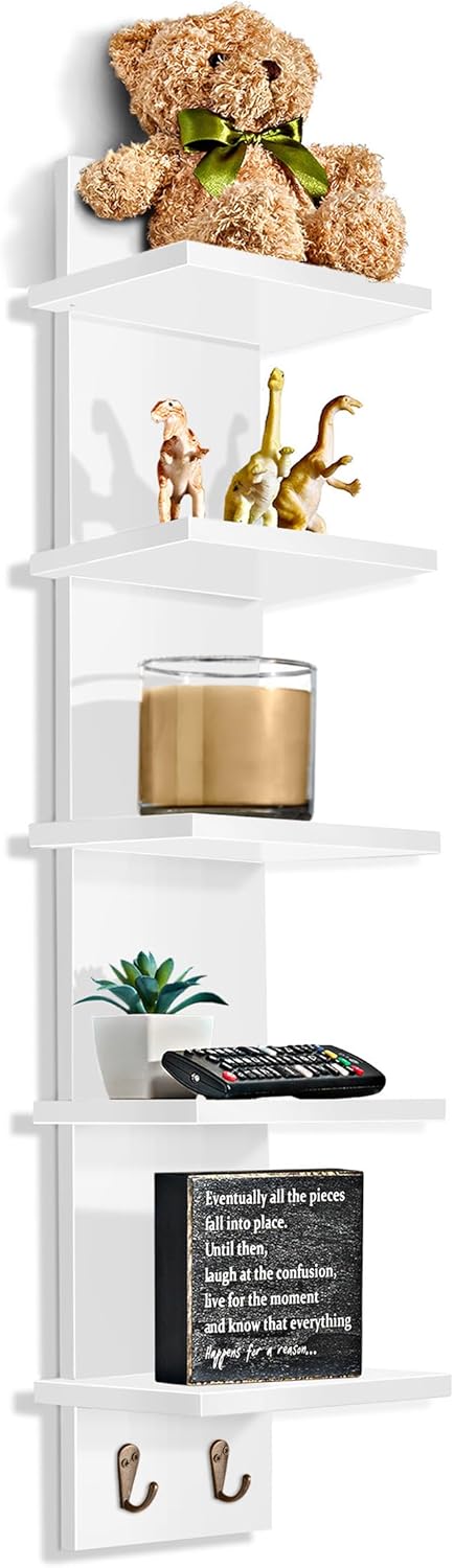 Sorbus 5 Tier Wall Shelf with Hooks 2 Pack