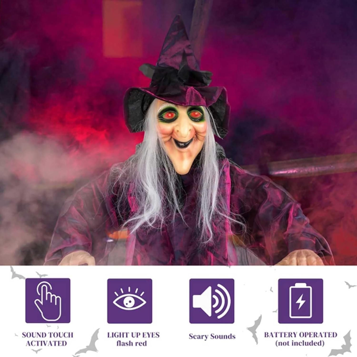 Giant 70 Inch Hanging Witch Halloween Decor with Lights and Sound