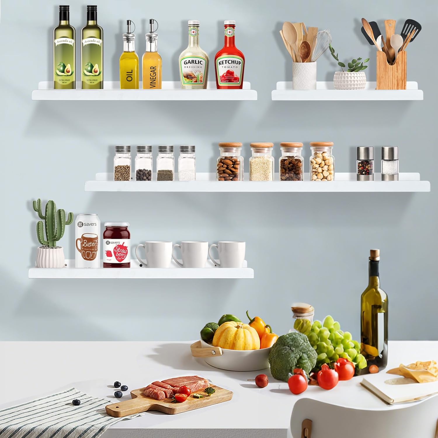 White Floating Shelves for Wall Set of 2 24 Inch Long