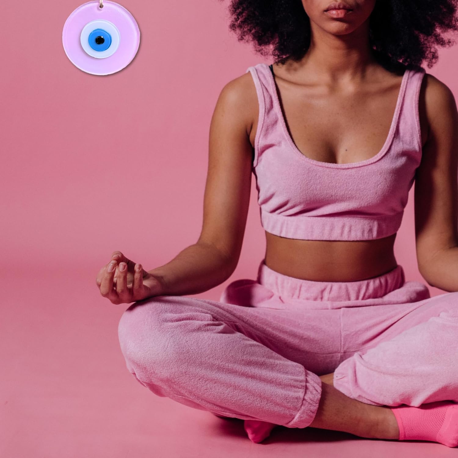 Powder Pink Boho Evil Eye Wall Hanging Decor Good Luck Charm Gift for Girls Handmade Turkish Nazar Amulet