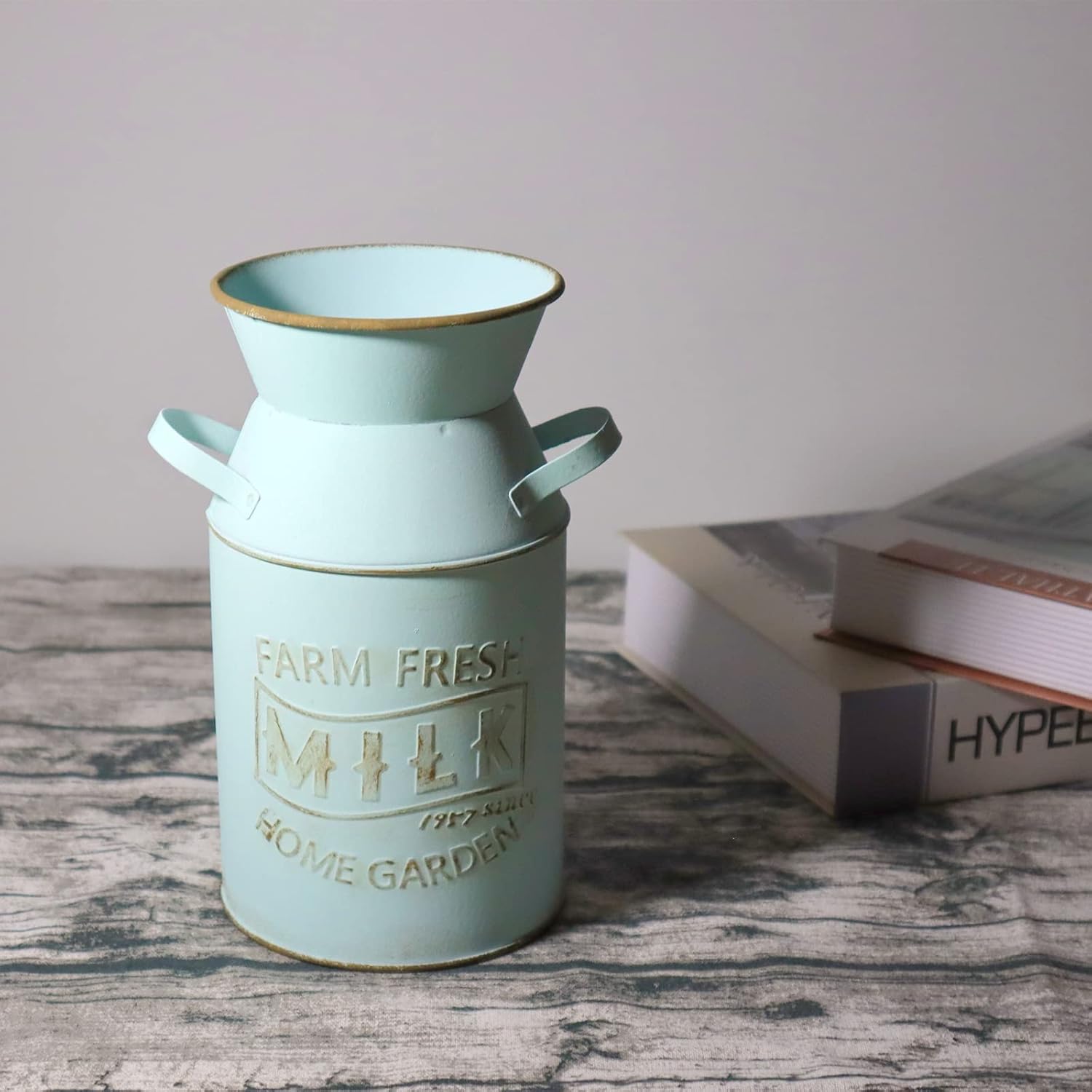 Galvanized Blue-Green Milk Can Vintage Vase
