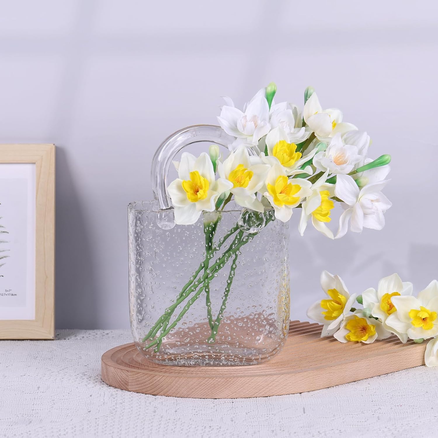 Light Up Glass Purse Vase with Handle for Home Decor