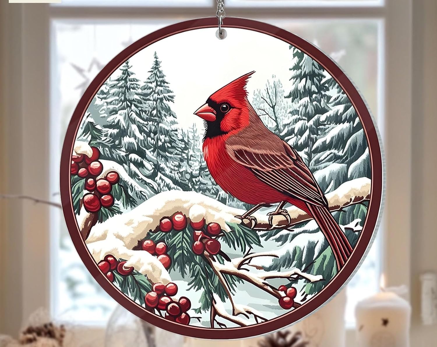 Red Cardinal Wreath Christmas Door Hanger Ornament