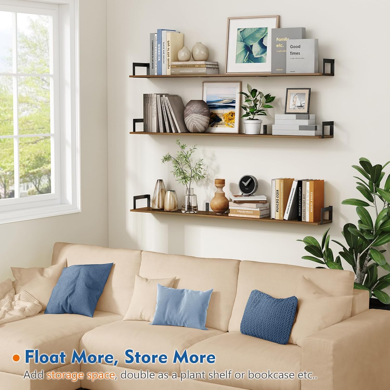Harwaya Large Floating Shelves Set of 3 Dark Brown