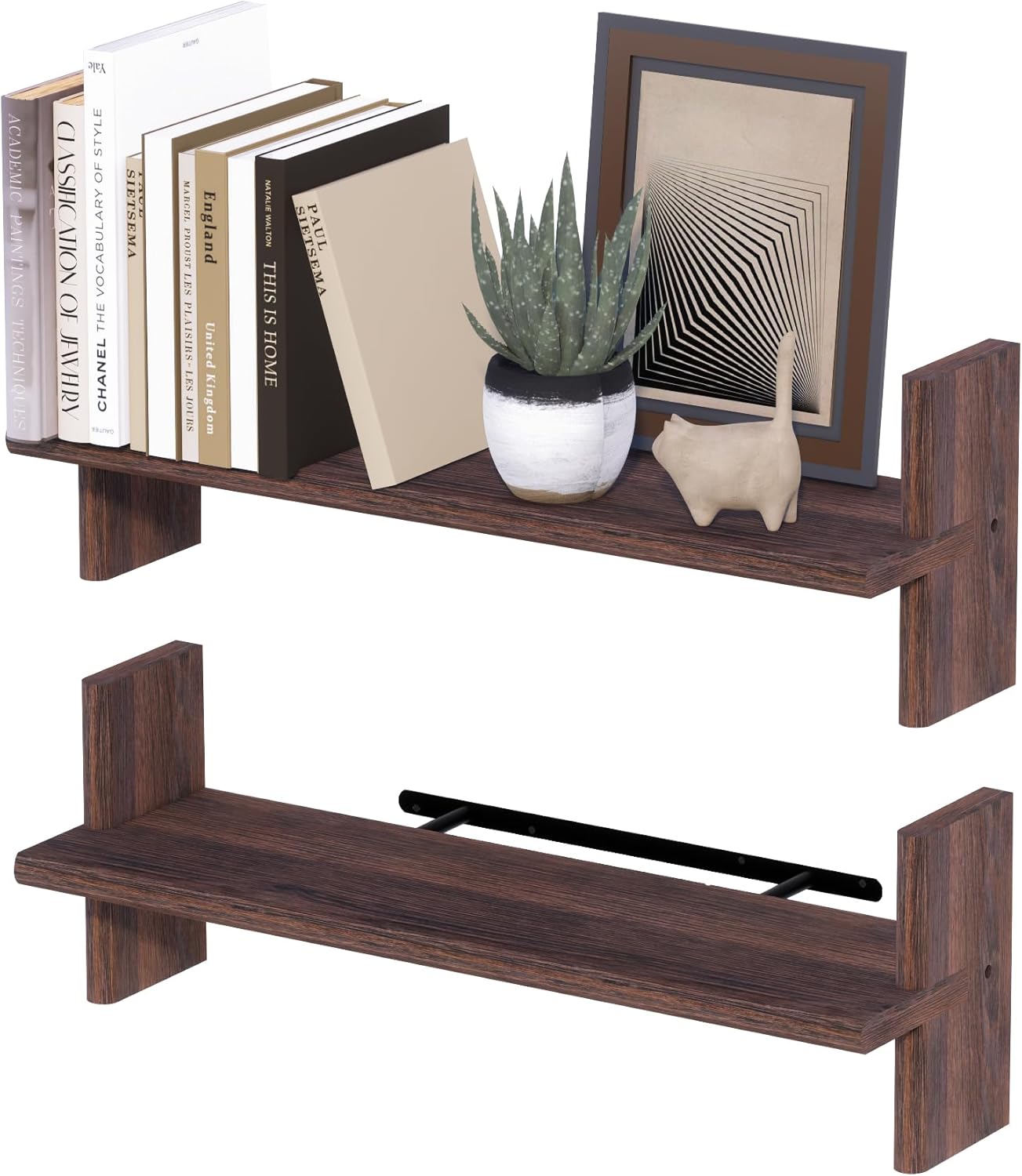 Rustic Floating Shelves 228x67 Solid Wood Bookshelves for Books Plants Photos and Decor