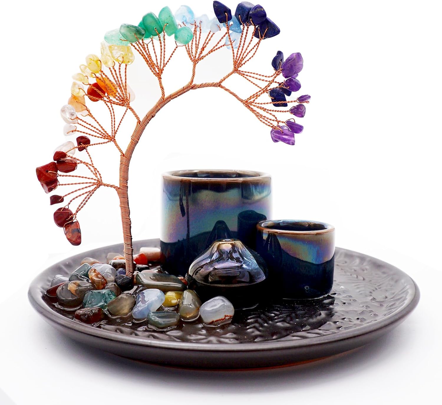 59 Inch Multifunctional Ceramic Incense Burner with 7 Colored Crystal Tree