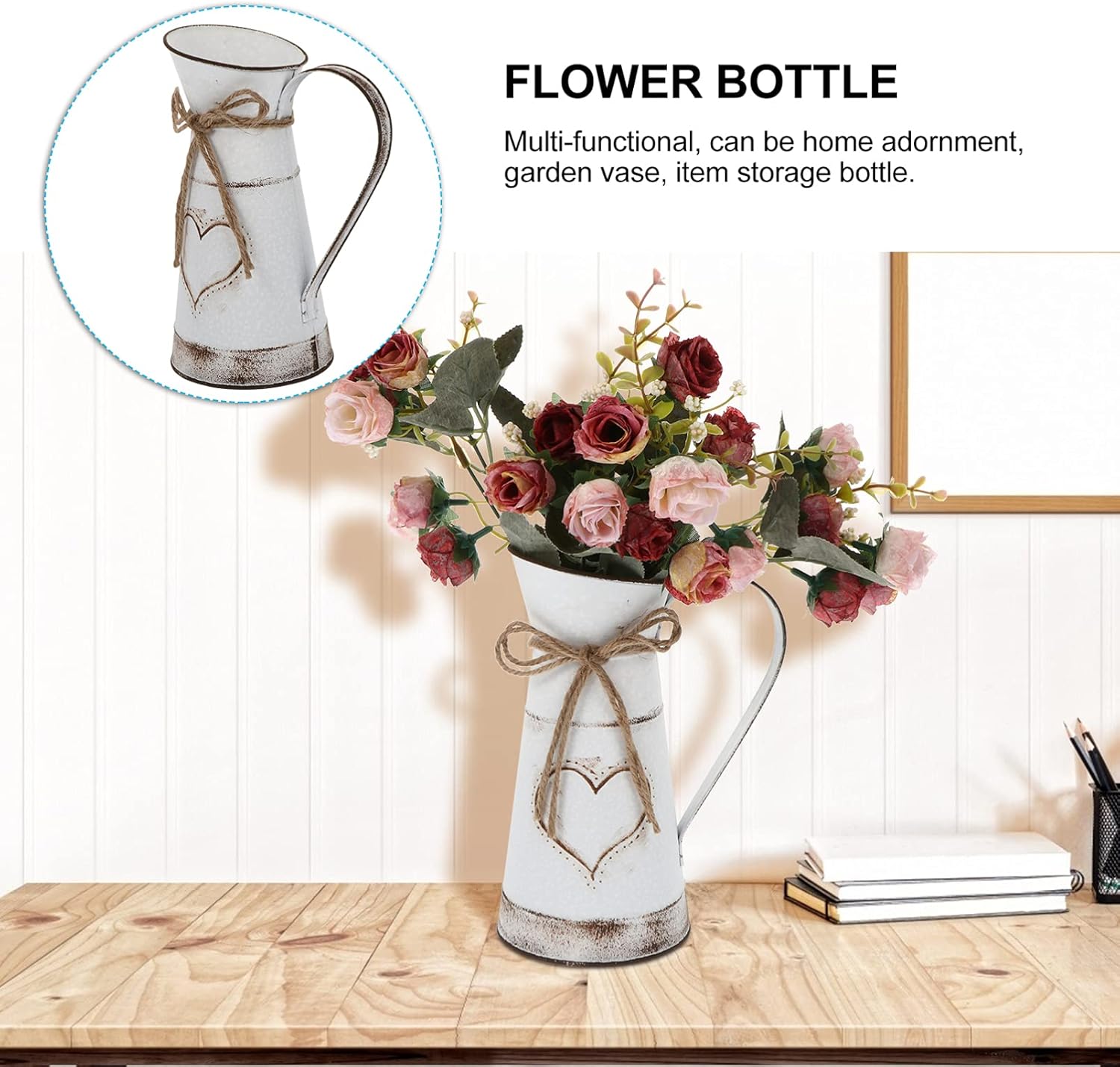 DOITOOL Vintage Tin Pitcher Flower Vase