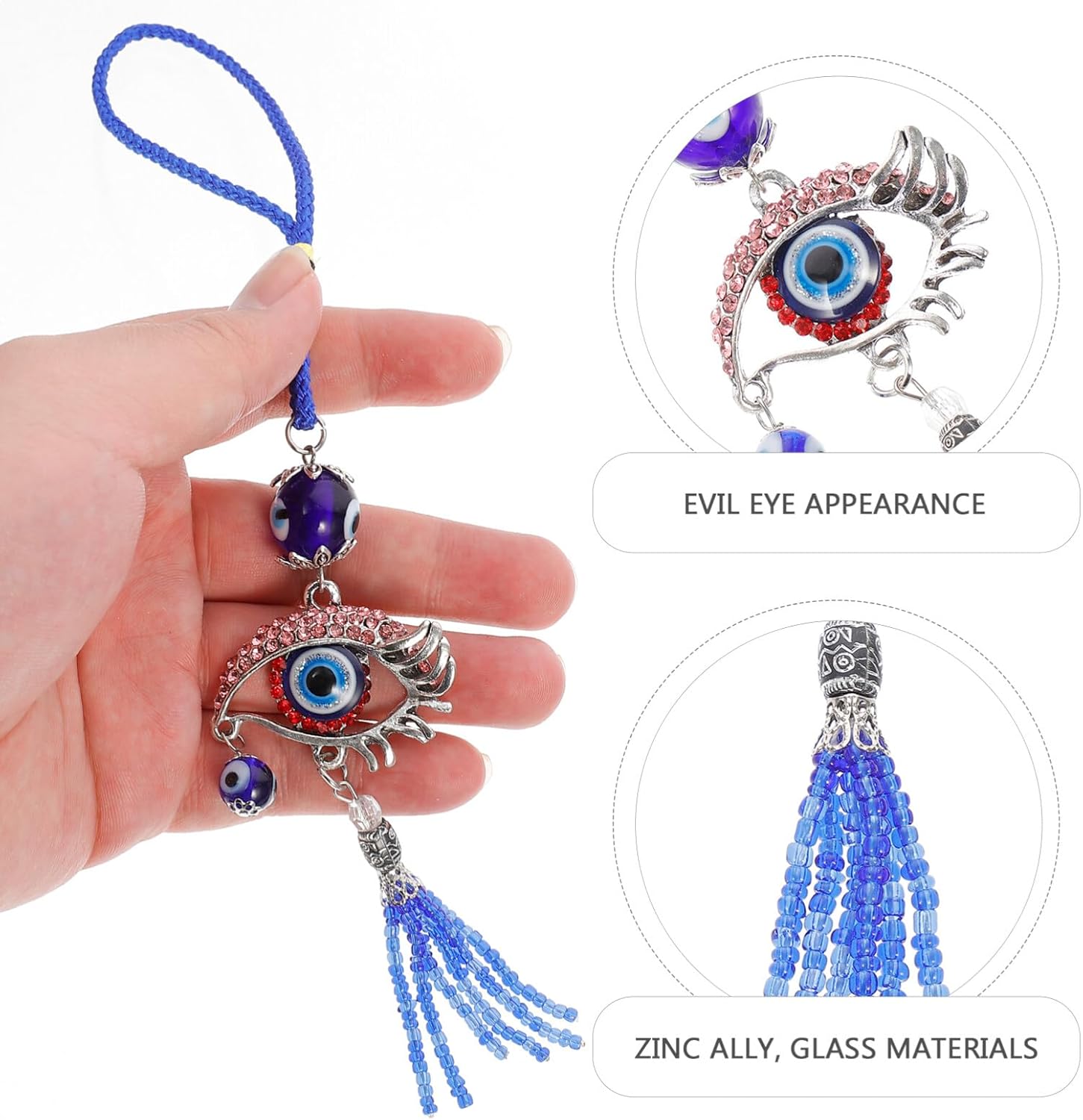 HOMSFOU Evil Eye Car Hanging Ornament Turkish Blue Pendant Decor for Rear View Mirror Window Door Balcony Red