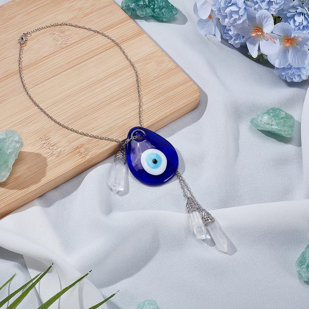WEBEEDY Evil Eye Car Hanging Ornament Blue Charm with Crystal Column