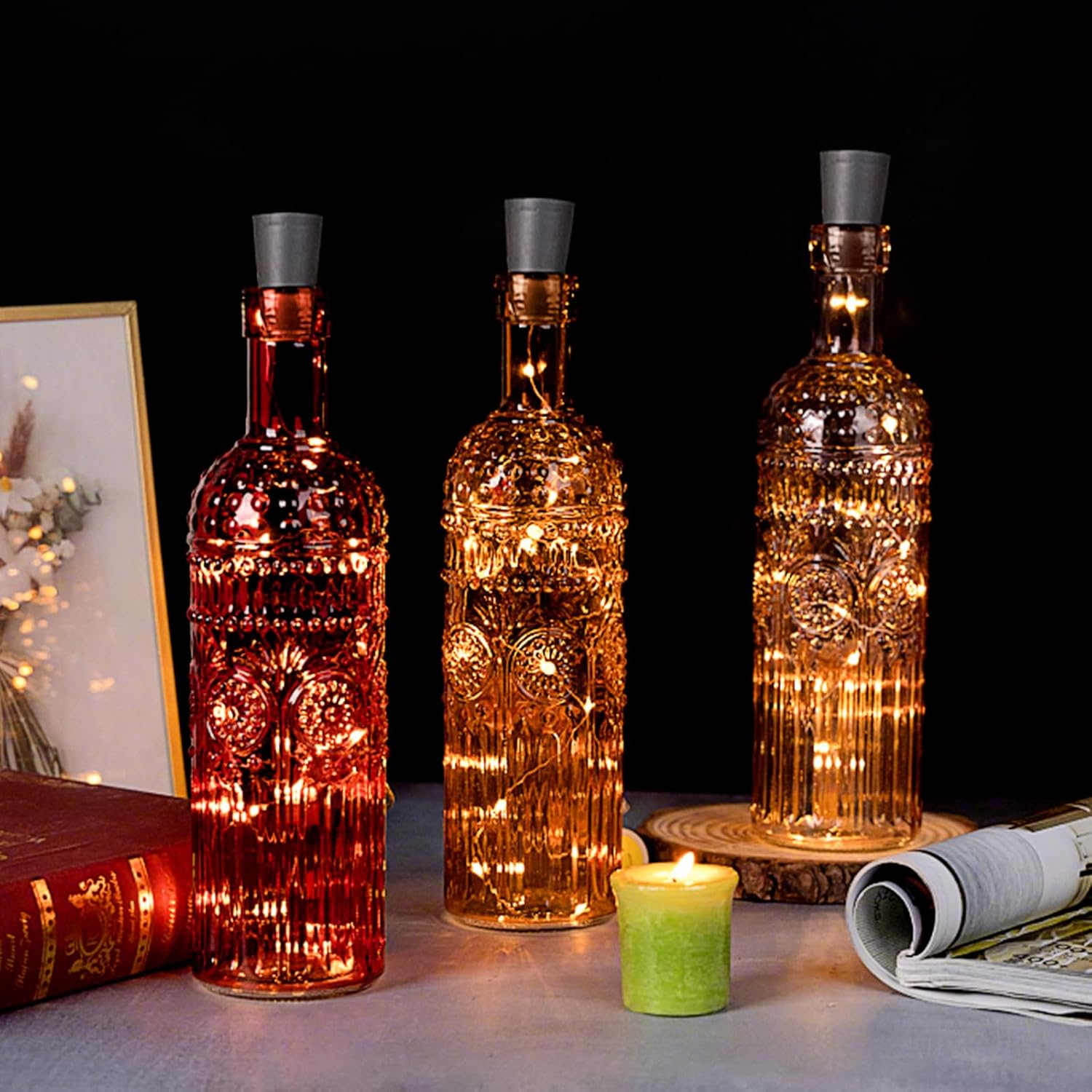 Vintage Decorative Glass Vases Set of 3 with Cork Lid