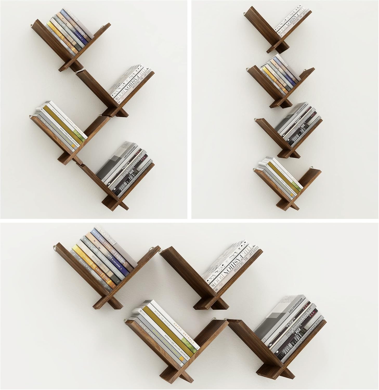Afuly Floating Shelves Wall Mount Set of 2 Modern Natural Wood Bookcase