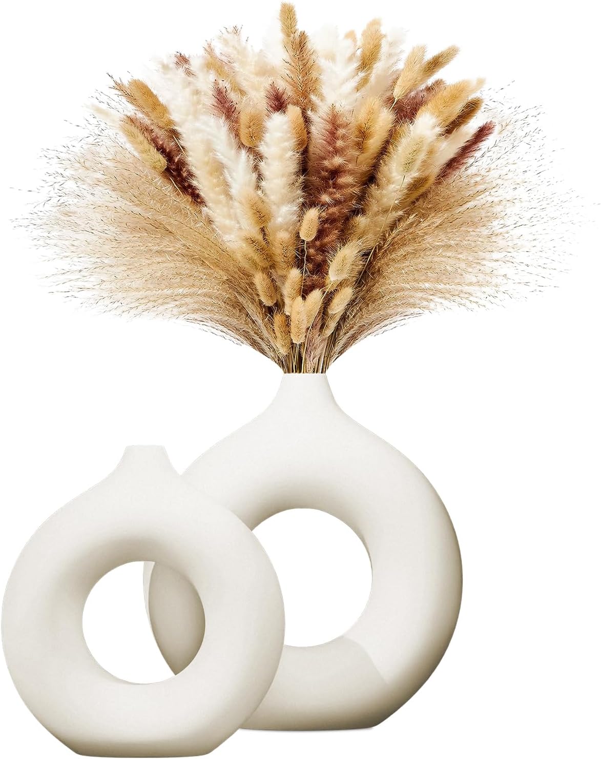 Matte White Donut Vase Set of 2 Modern Minimalist Decor