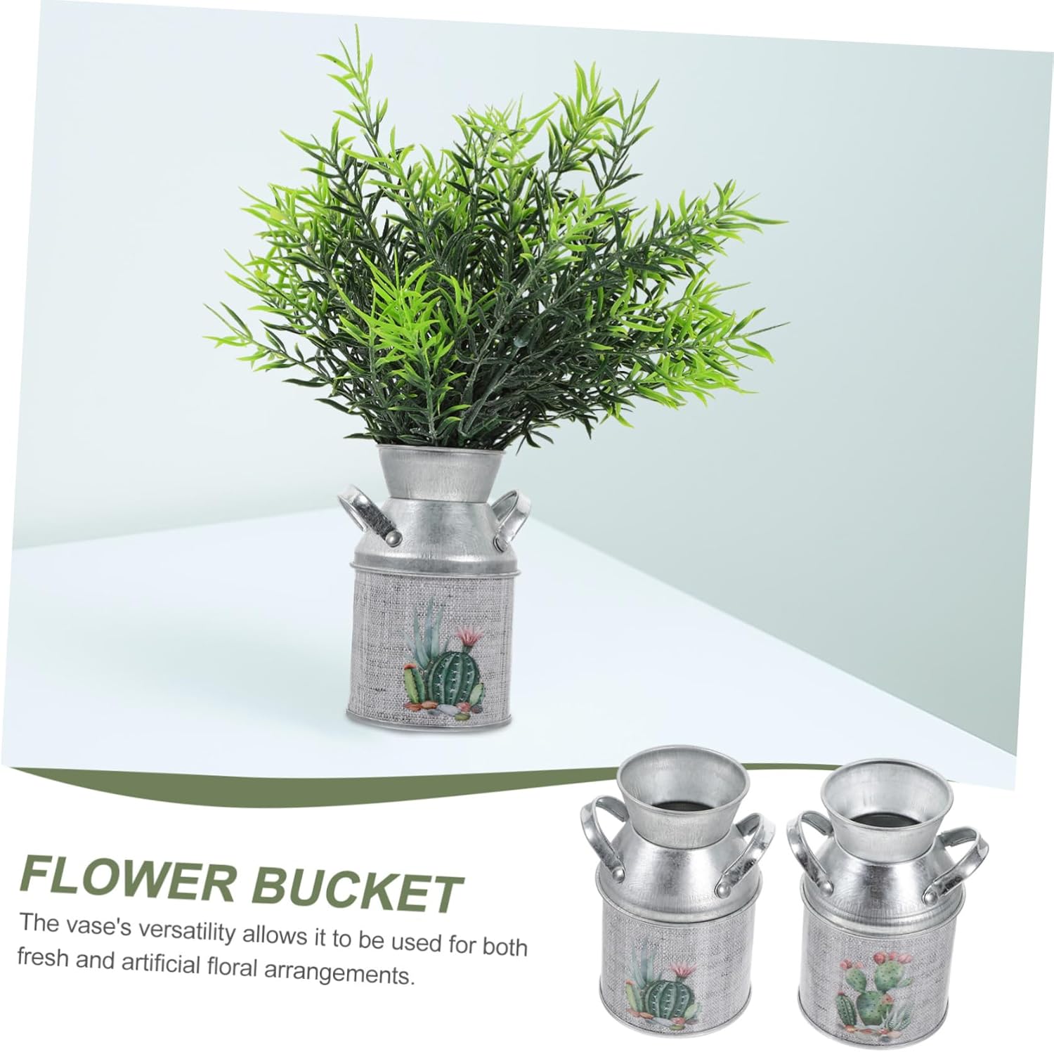 2Pcs Rustic Flower Vase Vintage Metal Plant Pot for Farmhouse Decor