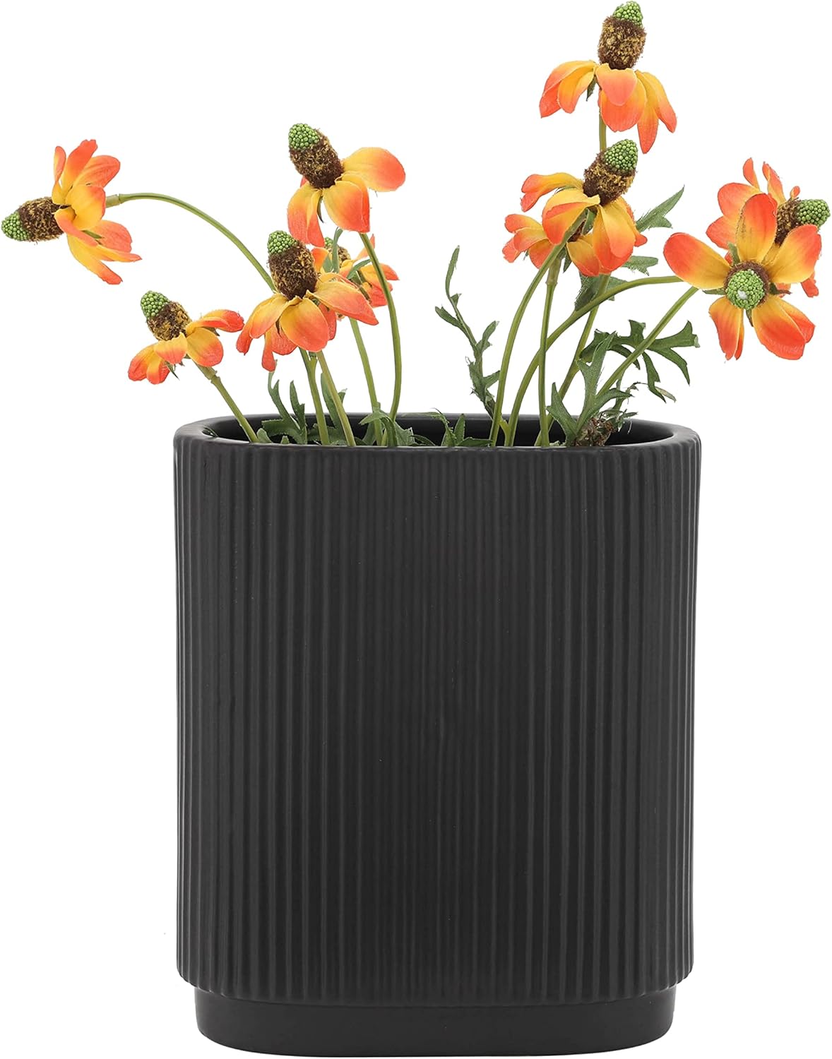 Sagebrook Home Modern Ribbed Ceramic Vase 8 Black