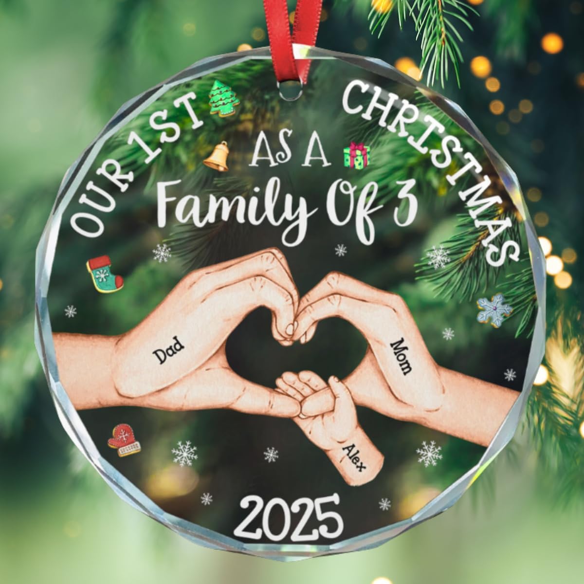 Our 1st Christmas As A Family of 3 Personalized Glass Ornament