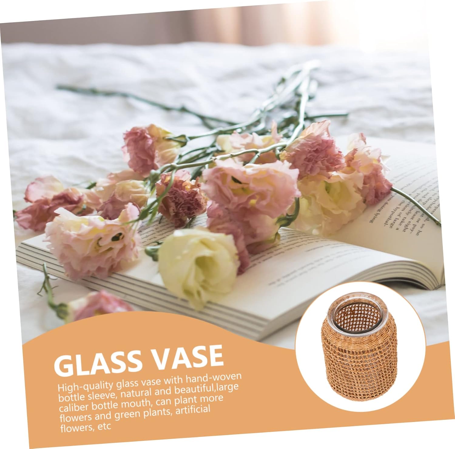 STOBAZA Grass Woven Glass Vase for Hydroponic Decor