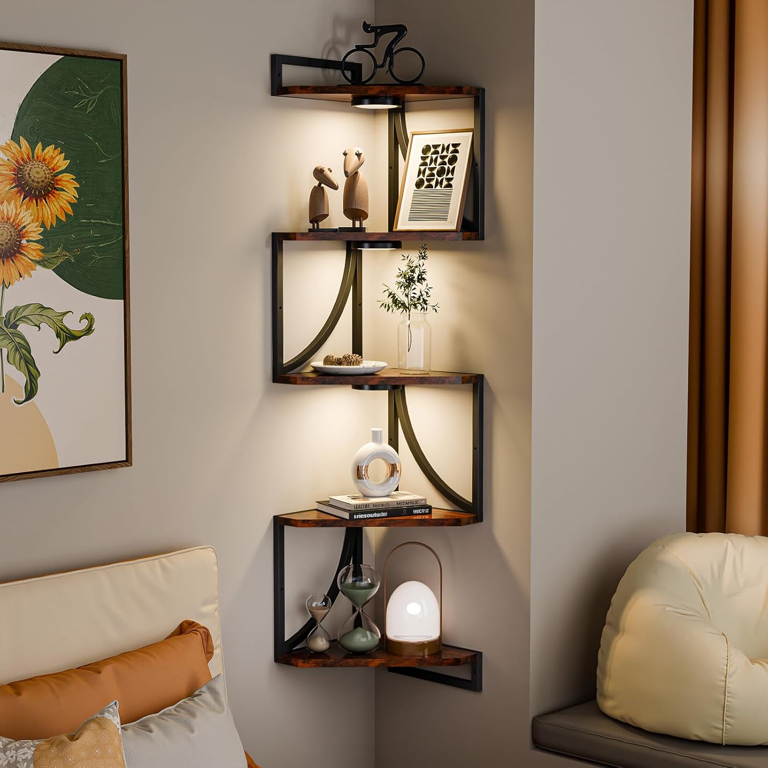 HAAYOT 5-Tier Corner Shelf with LED Lights