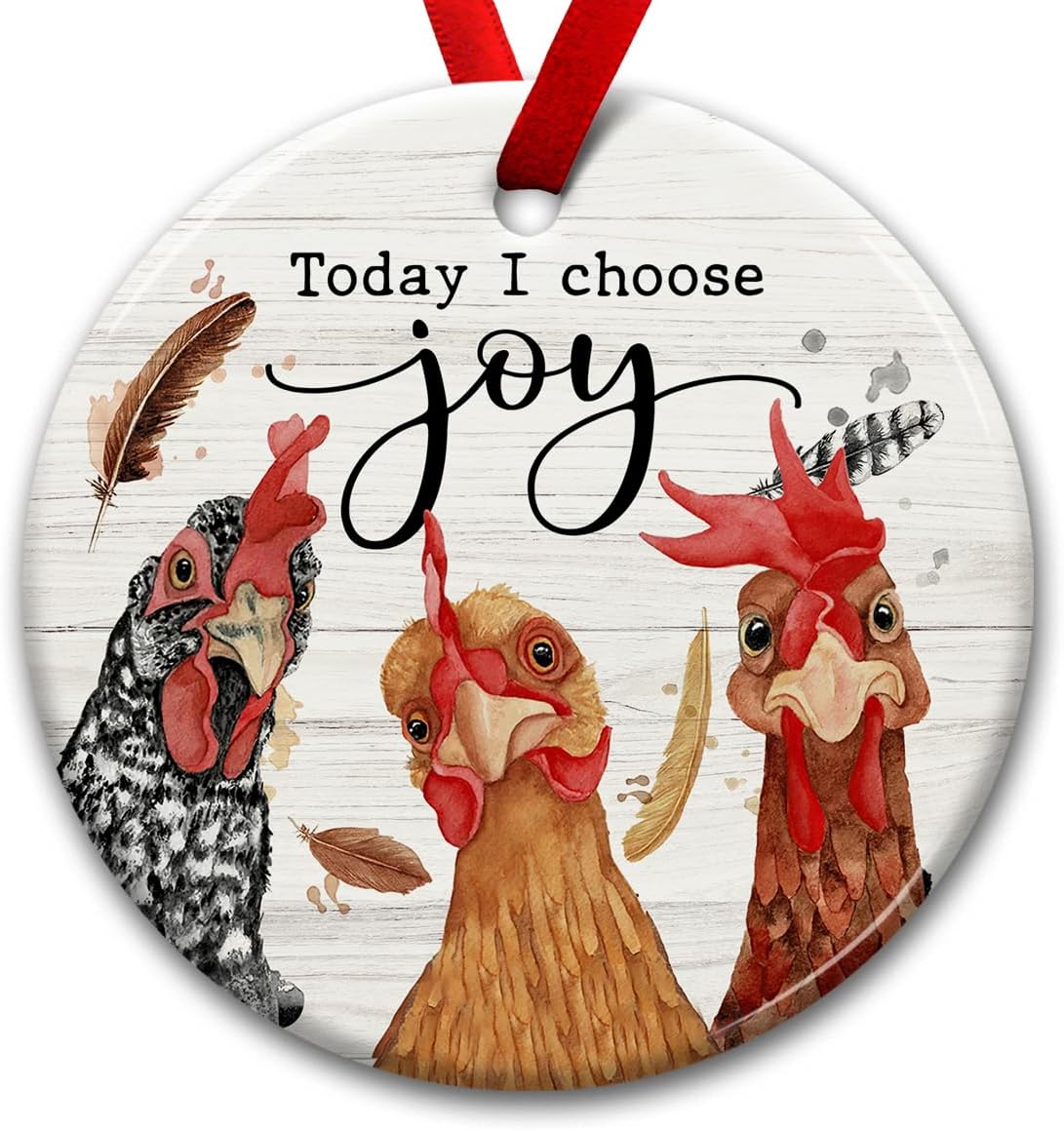 Charming Christmas Chicken Ornament - Rooster Decor with Today I Choose Joy Message