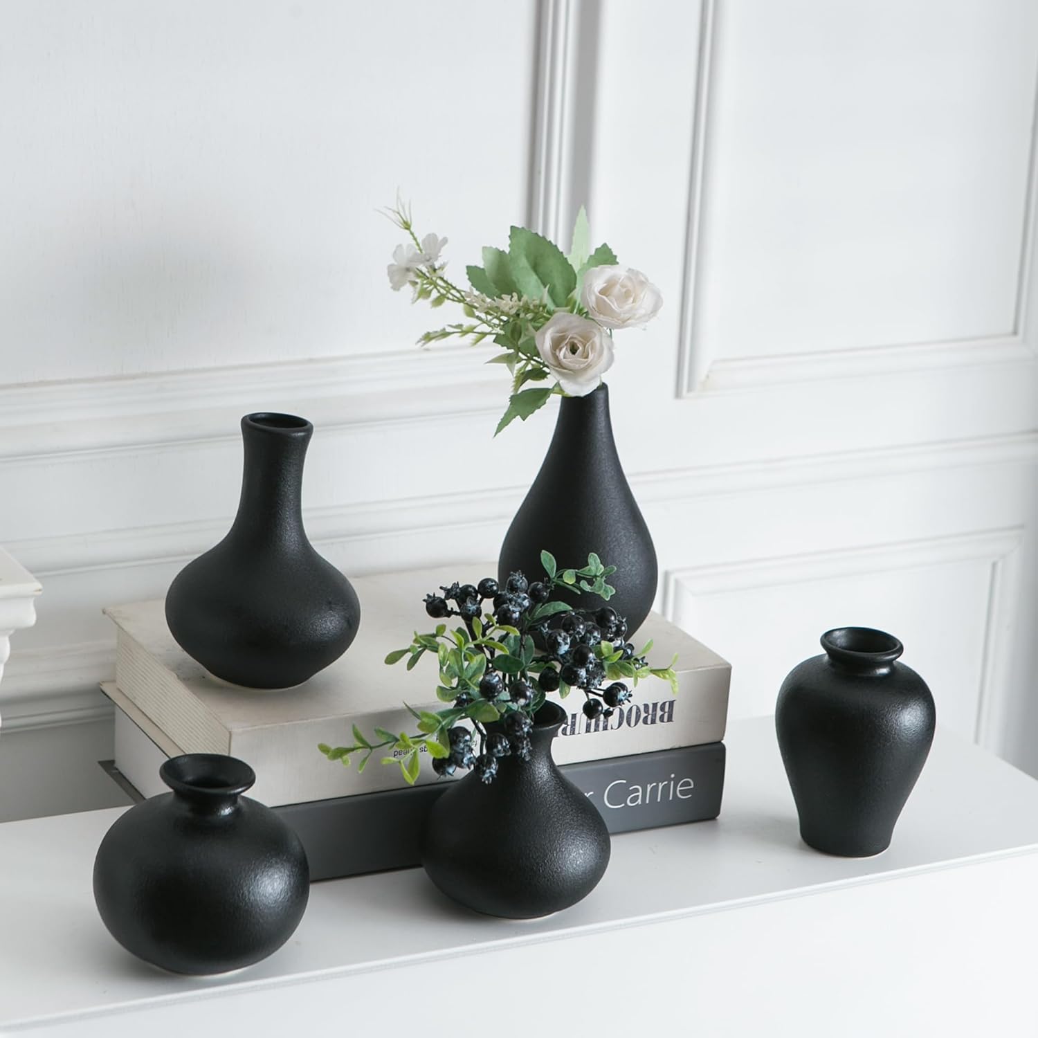 Tanvecle Small Black Ceramic Vase Set of 5