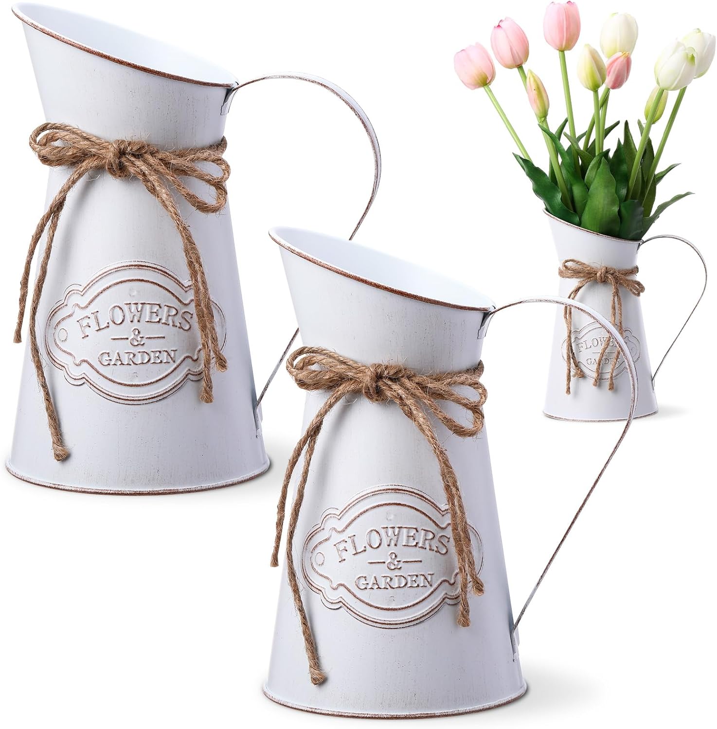 Chumia 2 Pcs Metal Pitcher Vase for Flower Farmhouse Decor