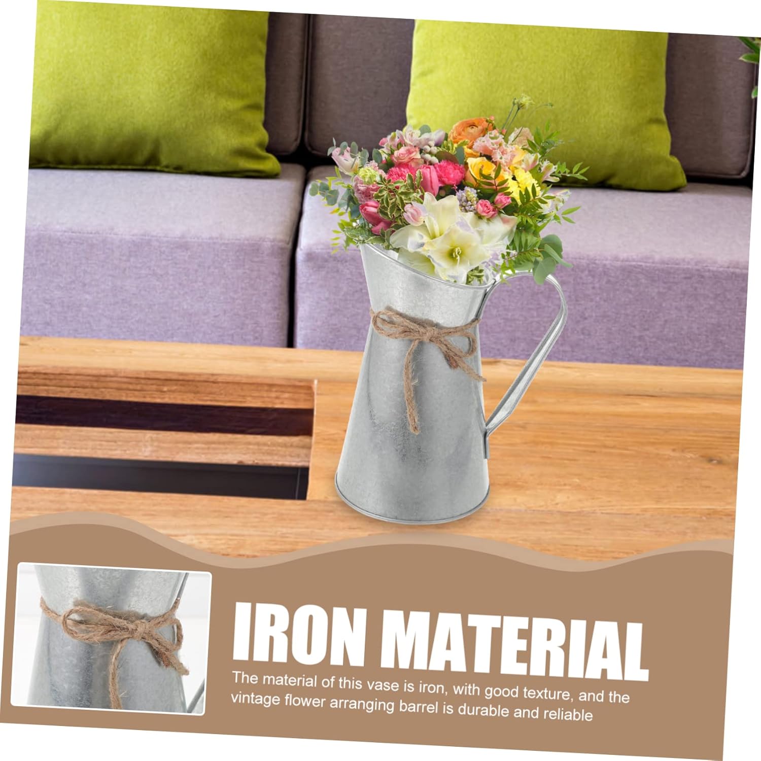 Iron Sheet Retro Decorative Vase Flower Arranging Bucket Silver Multi-Purpose Home Office Decor