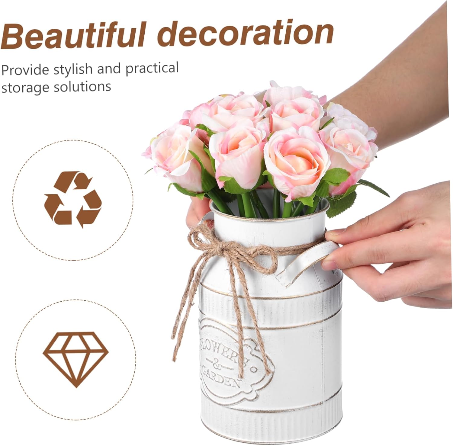 Rustic Galvanized Metal Flower Bucket Vintage Decorative Vase