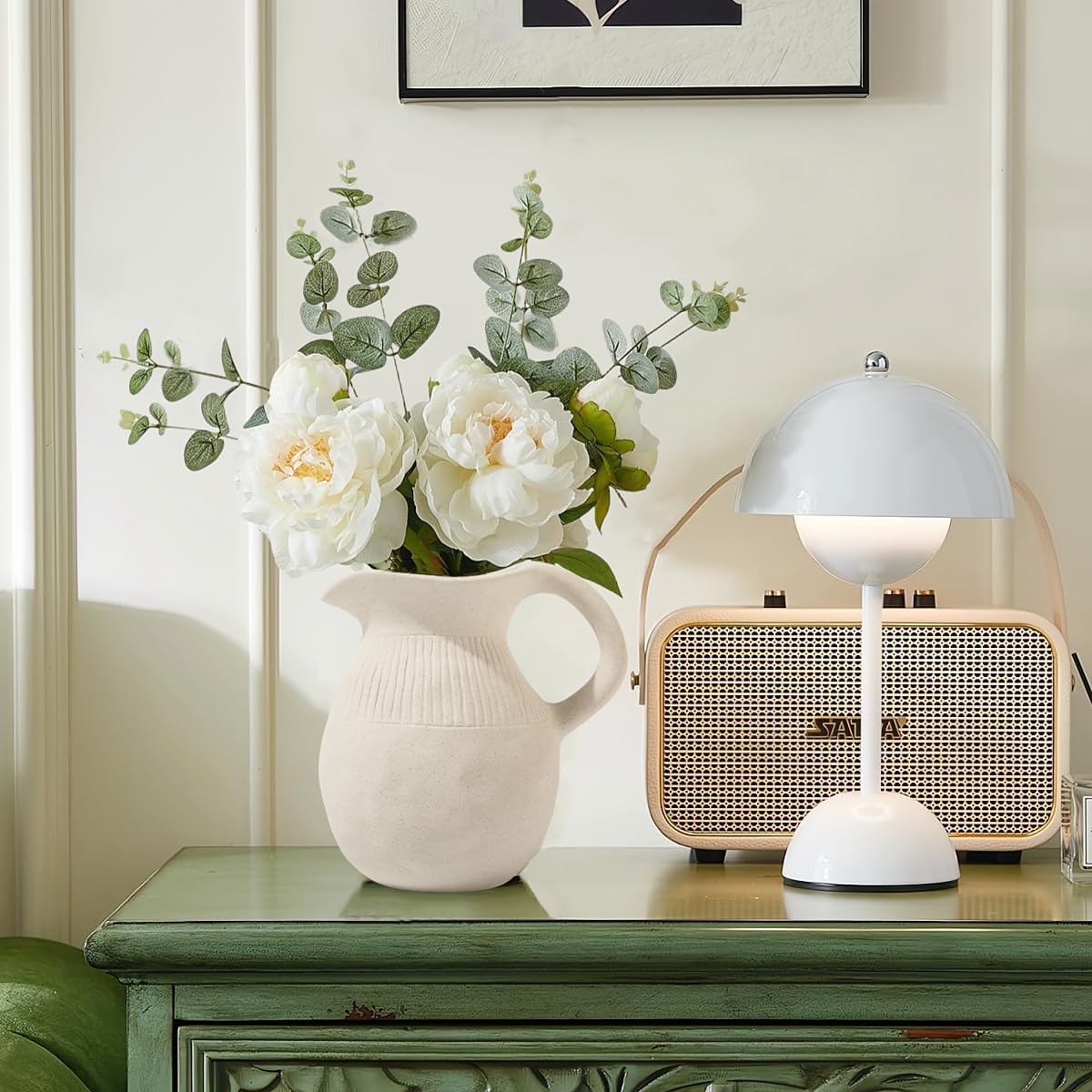 Ceramic Jug Vase Small Rustic Handle Decor Pot for Home