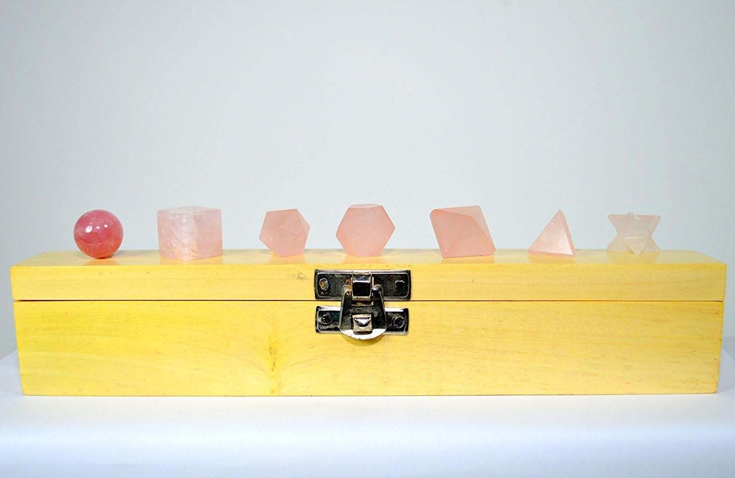 HQRP 7 Piece Rose Quartz Crystal Set with Wooden Box